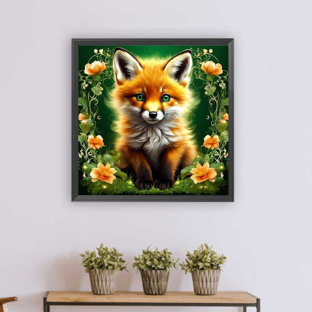 Flower Bush Fox - Full Round Drill Diamond Painting 30*30CM