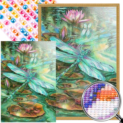 Dragonfly In The Pond - Full AB Dril Round Diamond Painting 50*70CM