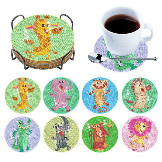 8PCS Special Shape Diamond Painting Art Coaster Kit with Holder (Prairie Animal)