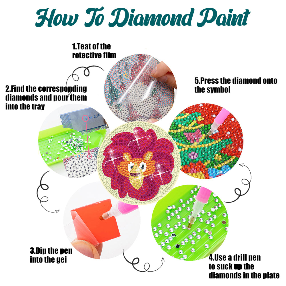 8PCS Special Shape Diamond Painting Art Coaster Kit with Holder (Cartoon Animal)