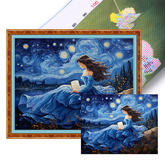 Van Gogh Starry Sky Girl - 11CT Stamped Cross Stitch 60*50CM