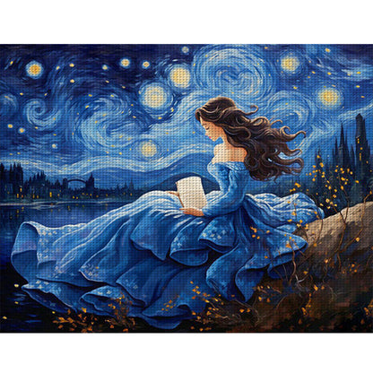 Van Gogh Starry Sky Girl - 11CT Stamped Cross Stitch 60*50CM