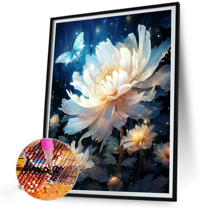 Butterflies And Glowing Flowers - Full Round Drill Diamond Painting 30*40CM