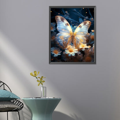 Butterflies And Glowing Flowers - Full Round Drill Diamond Painting 30*40CM