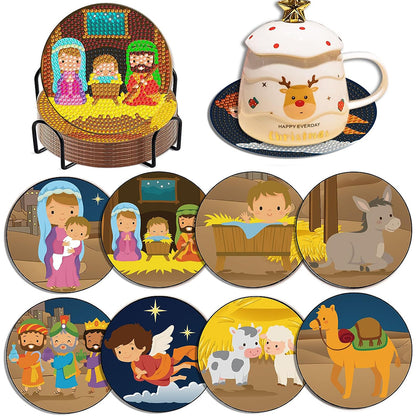 6PCS Special Shape Diamond Painting Crafts Coaster with Holder (Birth of Jesus)