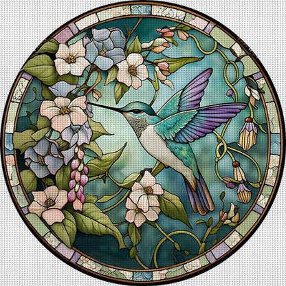 Glass Painting-Flowers And Hummingbirds - 14CT Stamped Cross Stitch 40*40CM