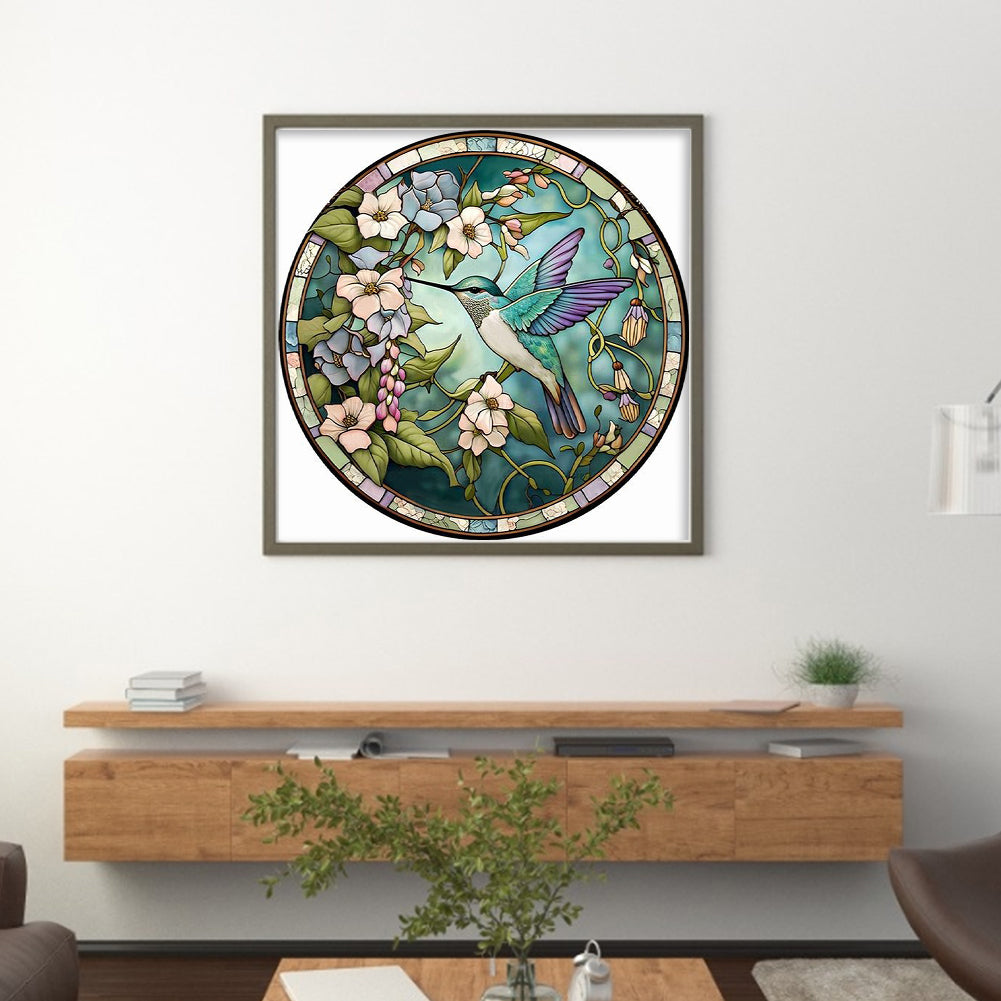 Glass Painting-Flowers And Hummingbirds - 14CT Stamped Cross Stitch 40*40CM