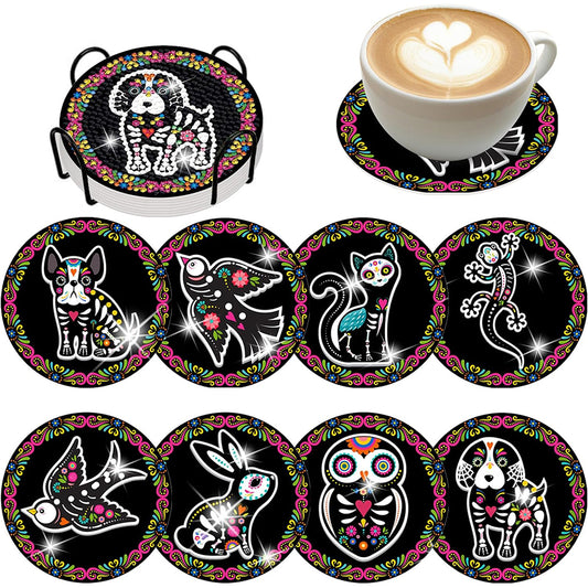 8PCS Acrylic Special Shape Diamond Painting Art Coaster Kit Mexican Style (#1)