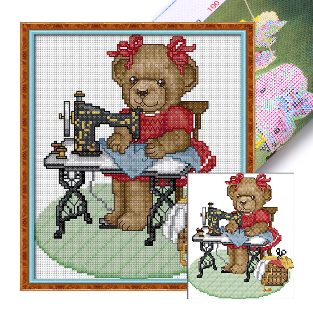 Tailor Bear - 14CT Stamped Cross Stitch 20*23CM(Joy Sunday)