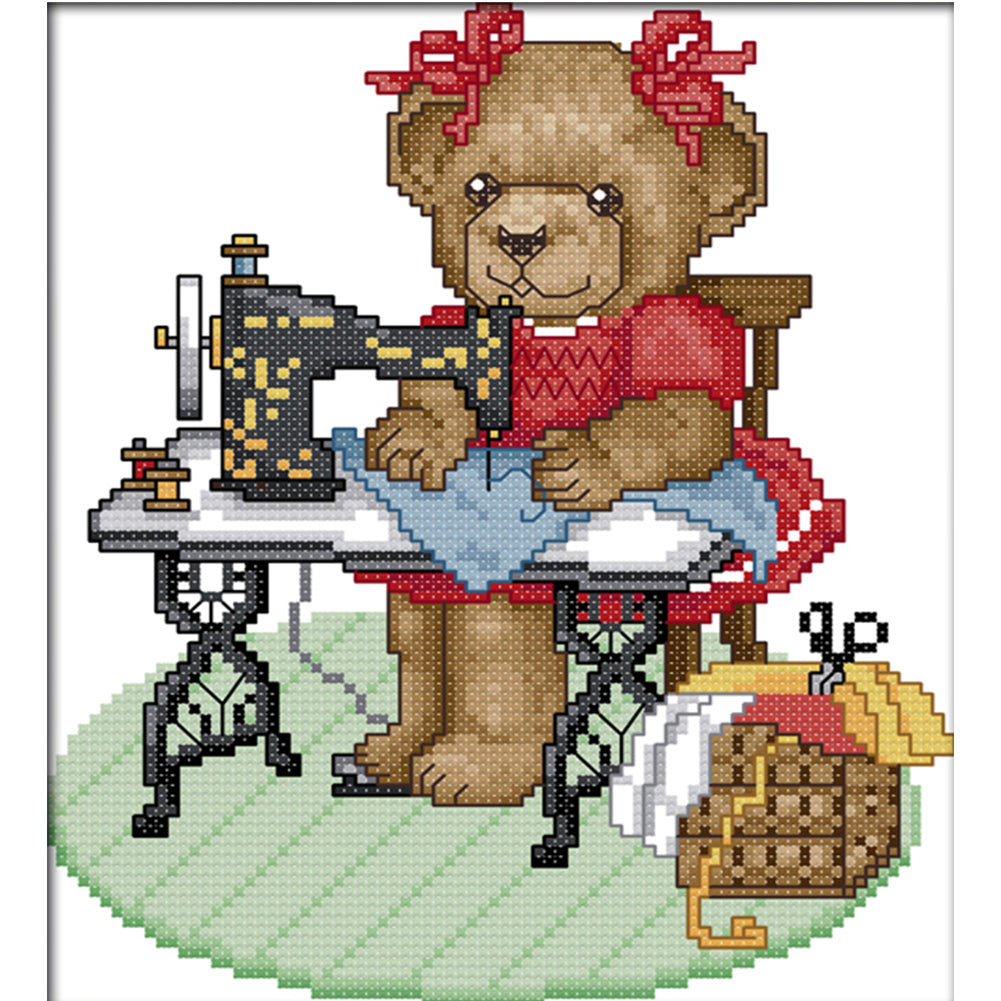 Tailor Bear - 14CT Stamped Cross Stitch 20*23CM(Joy Sunday)