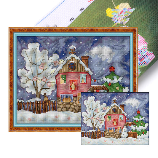 Christmas House - 14CT Stamped Cross Stitch 36*28CM(Joy Sunday)