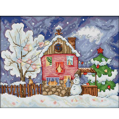 Christmas House - 14CT Stamped Cross Stitch 36*28CM(Joy Sunday)