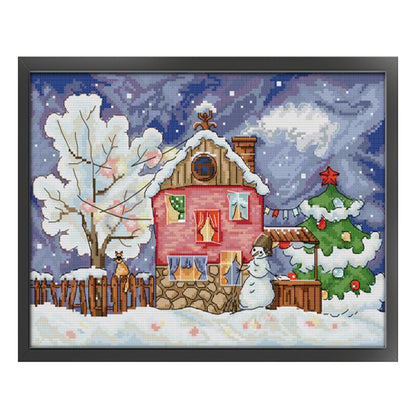 Christmas House - 14CT Stamped Cross Stitch 36*28CM(Joy Sunday)