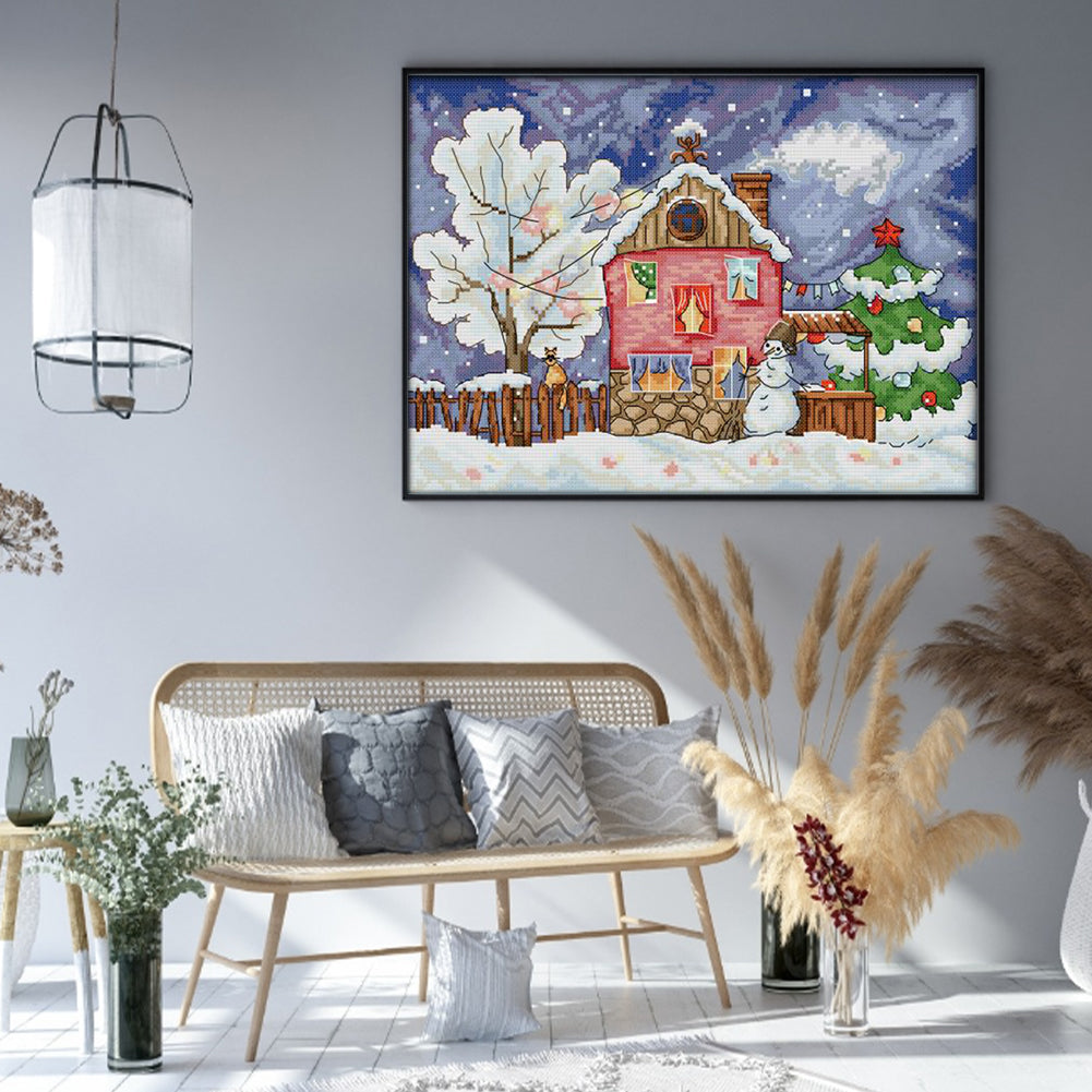 Christmas House - 14CT Stamped Cross Stitch 36*28CM(Joy Sunday)