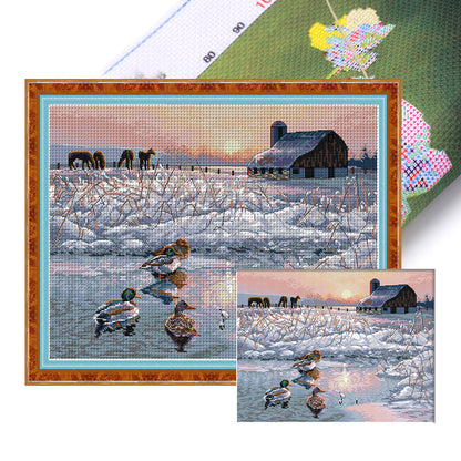 Mandarin Ducks In The Cold Winter - 14CT Stamped Cross Stitch 46*38CM£¨Joy Sunday£©