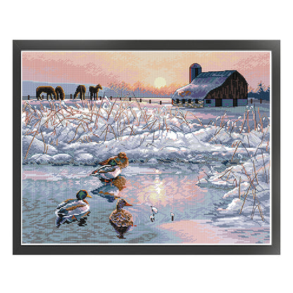 Mandarin Ducks In The Cold Winter - 14CT Stamped Cross Stitch 46*38CM£¨Joy Sunday£©