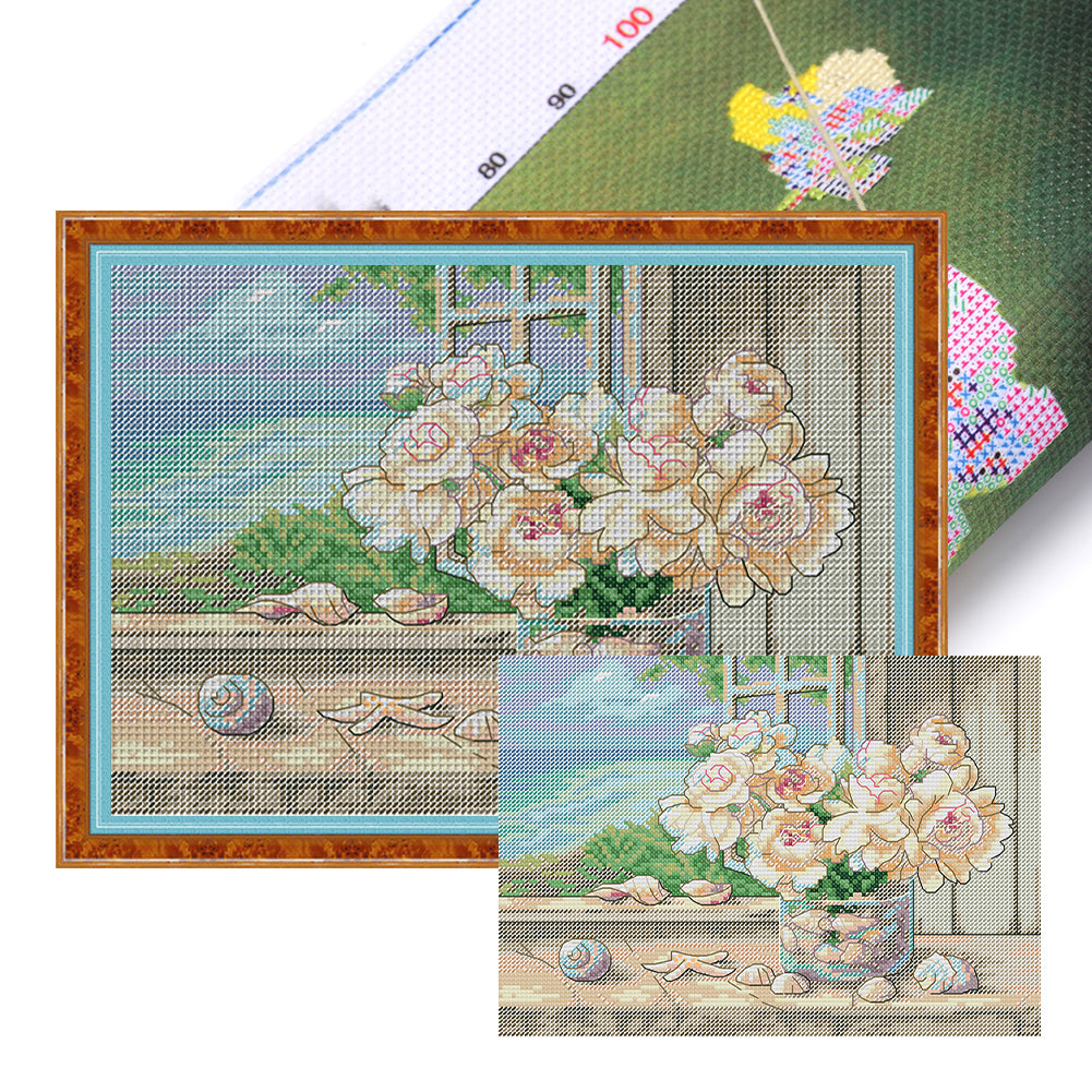 Seaside Windowsill - 14CT Stamped Cross Stitch 30*21CM£¨Joy Sunday£©