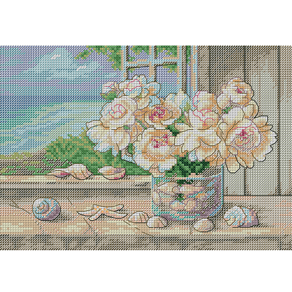 Seaside Windowsill - 14CT Stamped Cross Stitch 30*21CM£¨Joy Sunday£©