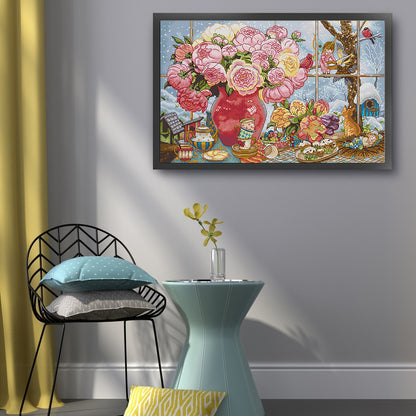 Peony And Elf - 14CT Stamped Cross Stitch 57*38CM£¨Joy Sunday£©