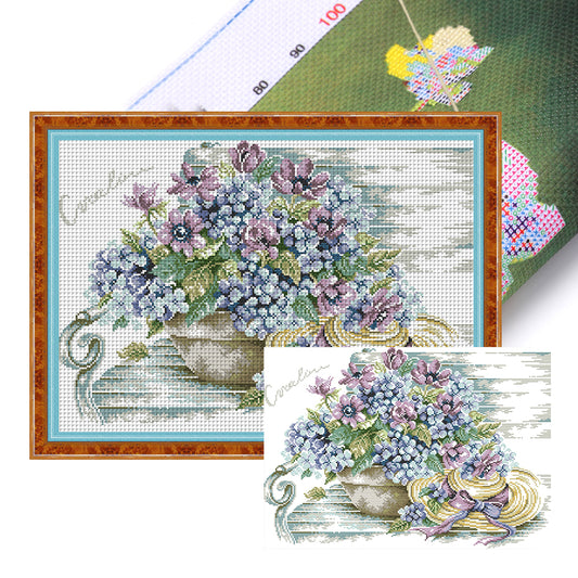 Hat With Blue Hydrangeas - 14CT Stamped Cross Stitch 48*37CM£¨Joy Sunday£©