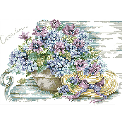 Hat With Blue Hydrangeas - 14CT Stamped Cross Stitch 48*37CM£¨Joy Sunday£©