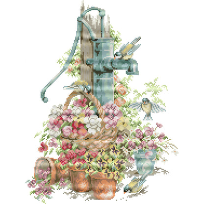 Water Pump And Flowers - 14CT Stamped Cross Stitch 33*42CM£¨Joy Sunday£©