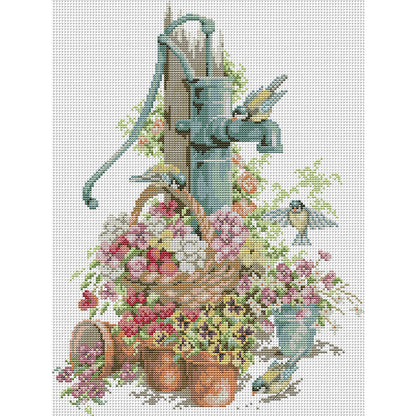 Water Pump And Flowers - 14CT Stamped Cross Stitch 33*42CM£¨Joy Sunday£©