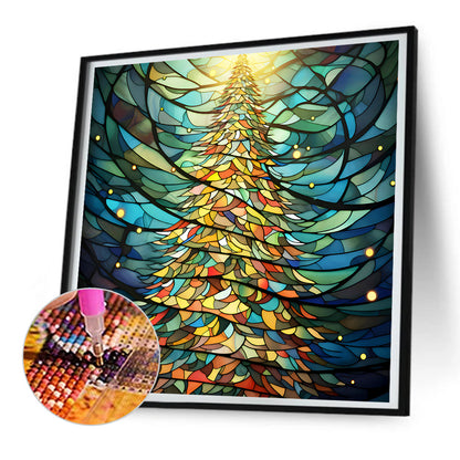 Christmas Tree Glass Painting - Full Round Drill Diamond Painting 30*30CM