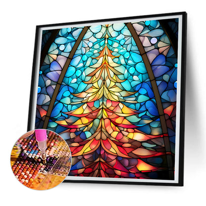 Christmas Tree Glass Painting - Full Round Drill Diamond Painting 30*30CM