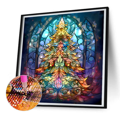 Christmas Tree Glass Painting - Full Round Drill Diamond Painting 30*30CM