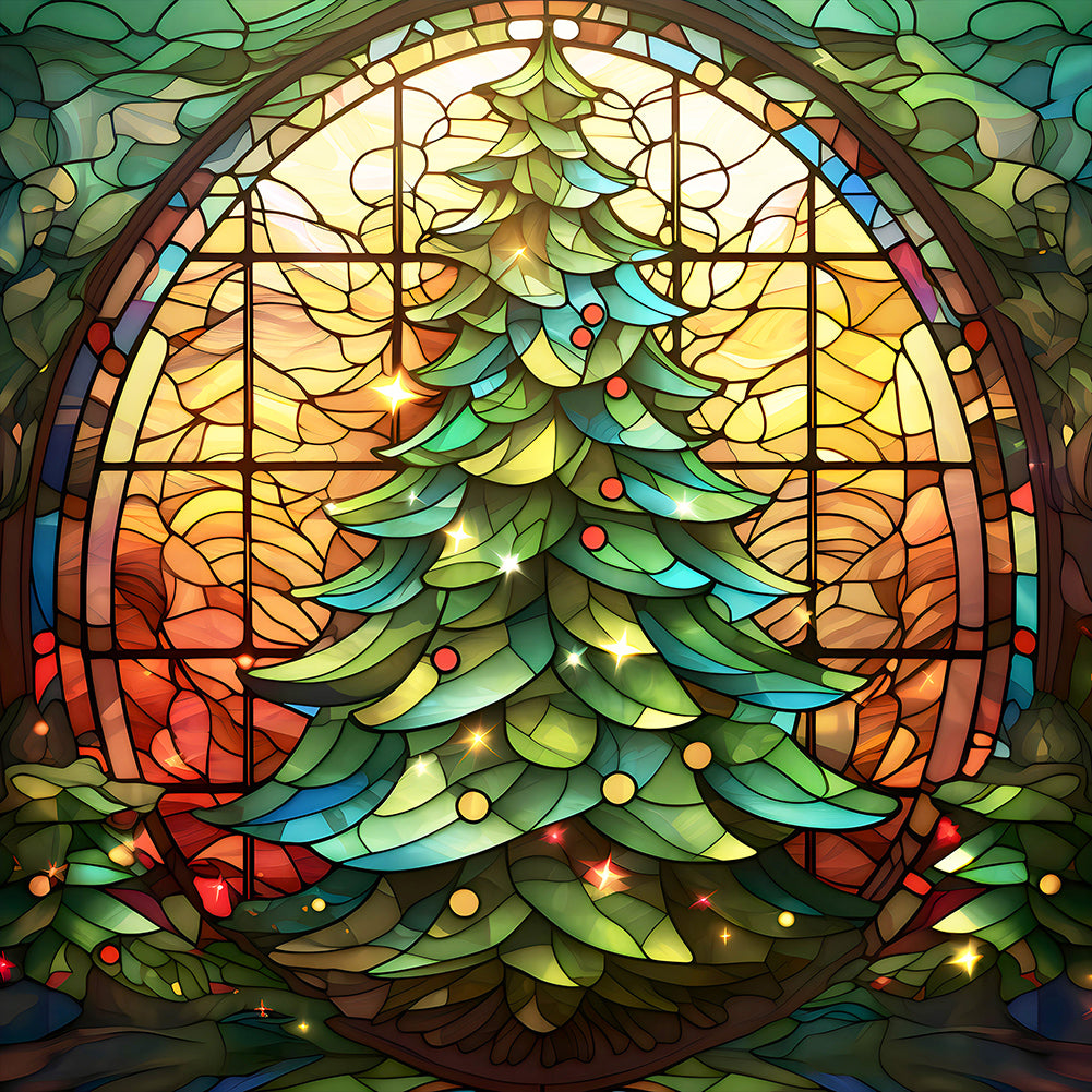 Christmas Tree Glass Painting - Full Round Drill Diamond Painting 30*30CM