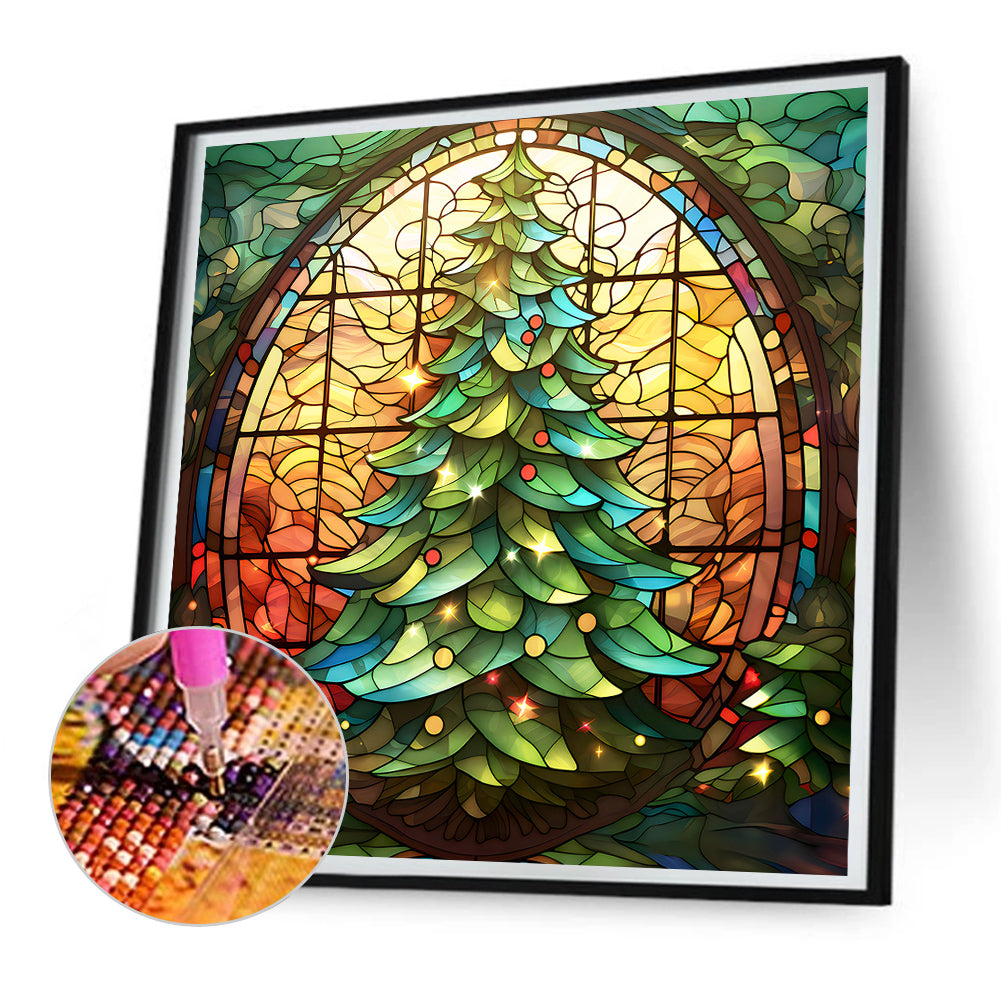 Christmas Tree Glass Painting - Full Round Drill Diamond Painting 30*30CM