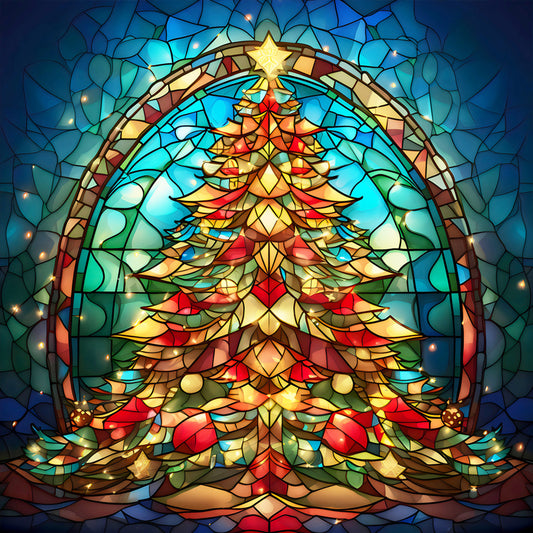 Christmas Tree Glass Painting - Full Round Drill Diamond Painting 30*30CM