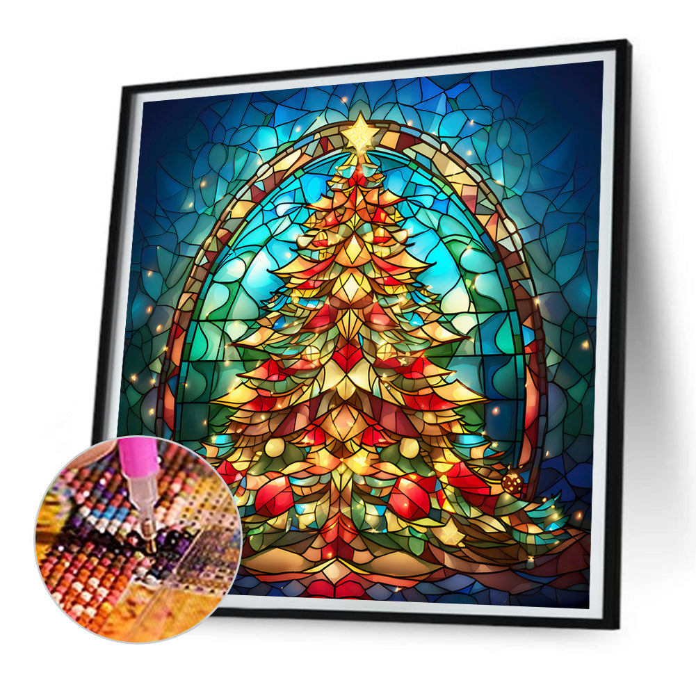 Christmas Tree Glass Painting - Full Round Drill Diamond Painting 30*30CM