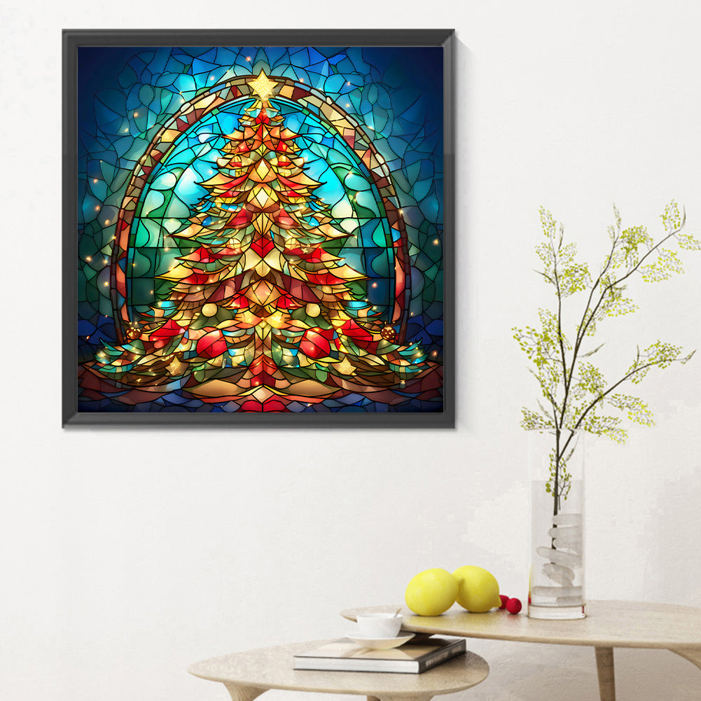 Christmas Tree Glass Painting - Full Round Drill Diamond Painting 30*30CM