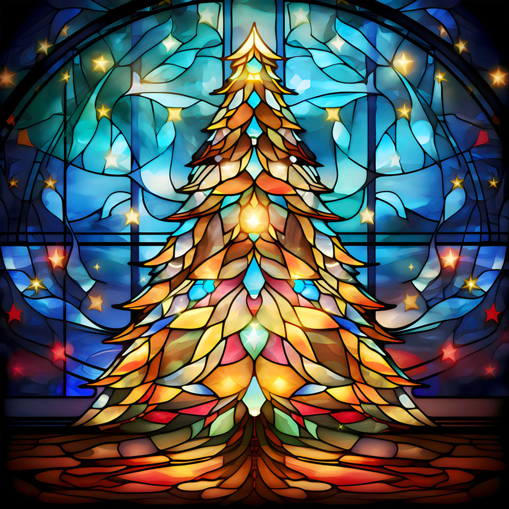 Christmas Tree Glass Painting - Full Round Drill Diamond Painting 30*30CM