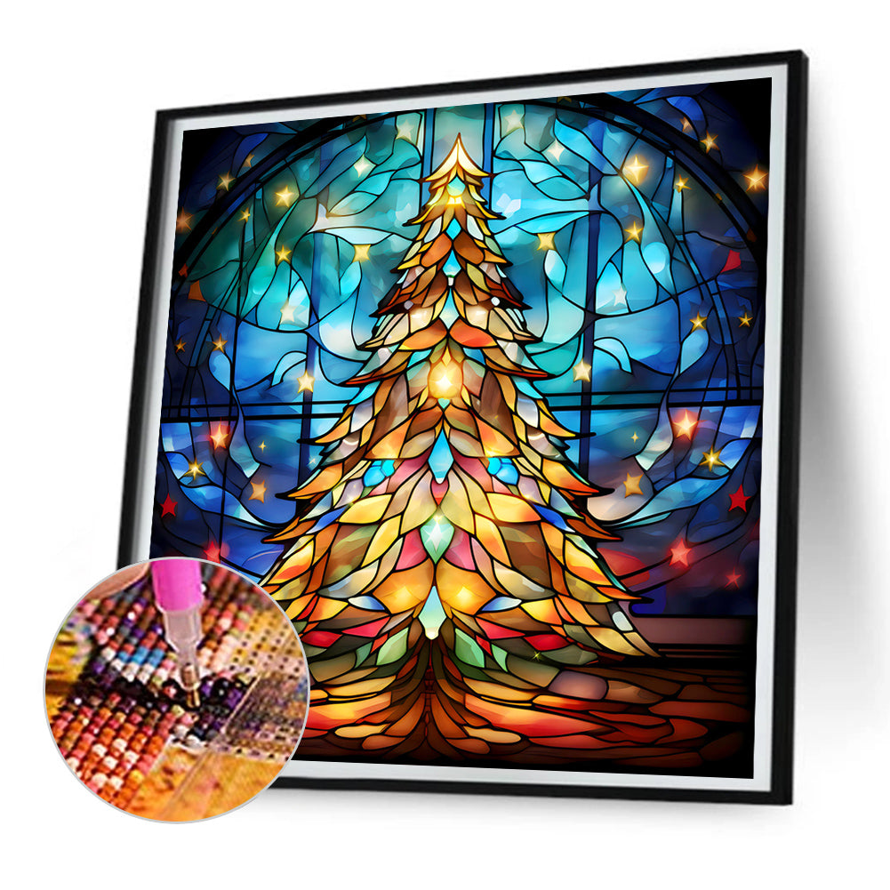 Christmas Tree Glass Painting - Full Round Drill Diamond Painting 30*30CM