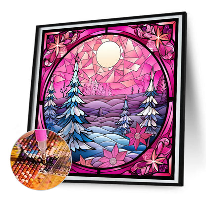 Pink Christmas Glass Painting - Full Round Drill Diamond Painting 30*30CM