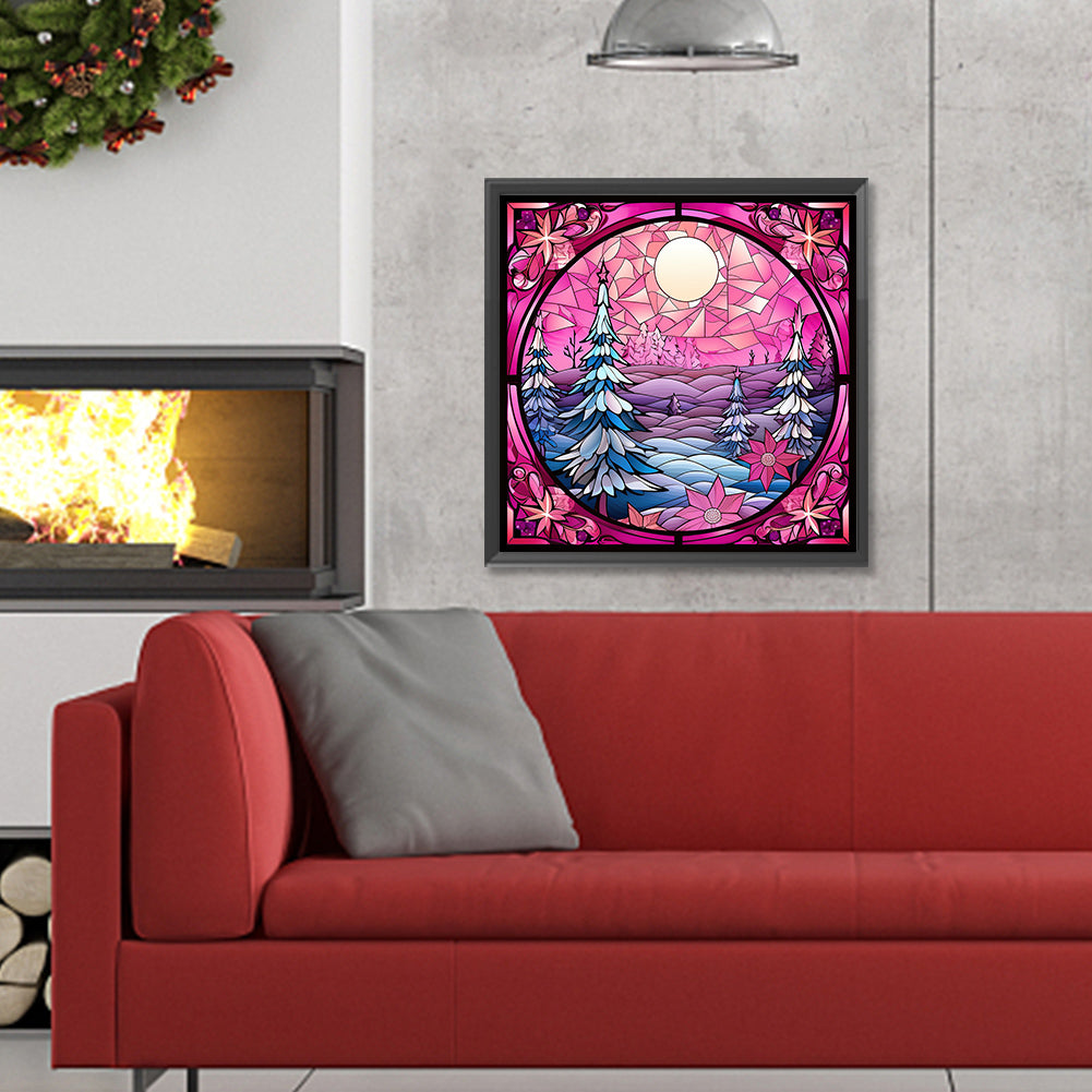 Pink Christmas Glass Painting - Full Round Drill Diamond Painting 30*30CM