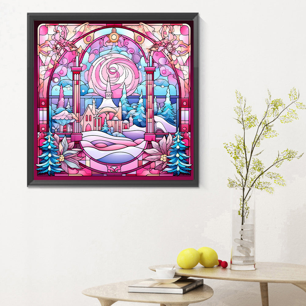 Pink Christmas Glass Painting - Full Round Drill Diamond Painting 30*30CM