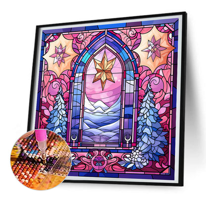 Pink Christmas Glass Painting - Full Round Drill Diamond Painting 30*30CM