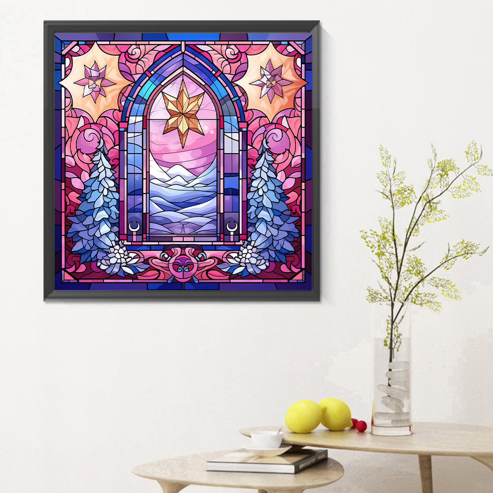 Pink Christmas Glass Painting - Full Round Drill Diamond Painting 30*30CM