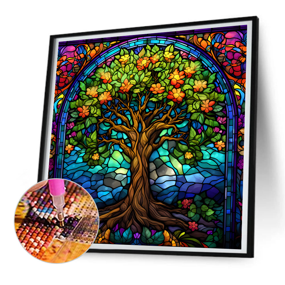 Tree Of Life Glass Painting - Full Round Drill Diamond Painting 30*30CM