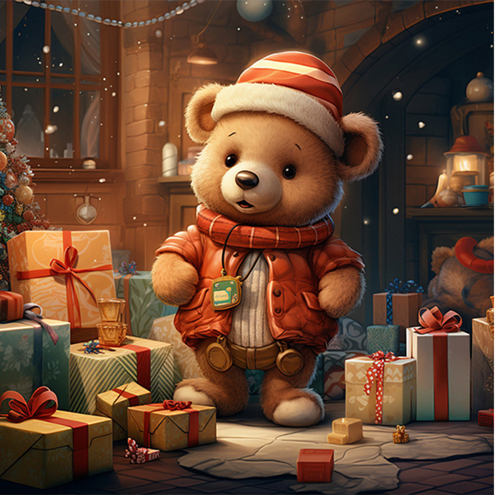 Christmas Gift Bear - Full Round Drill Diamond Painting 40*40CM