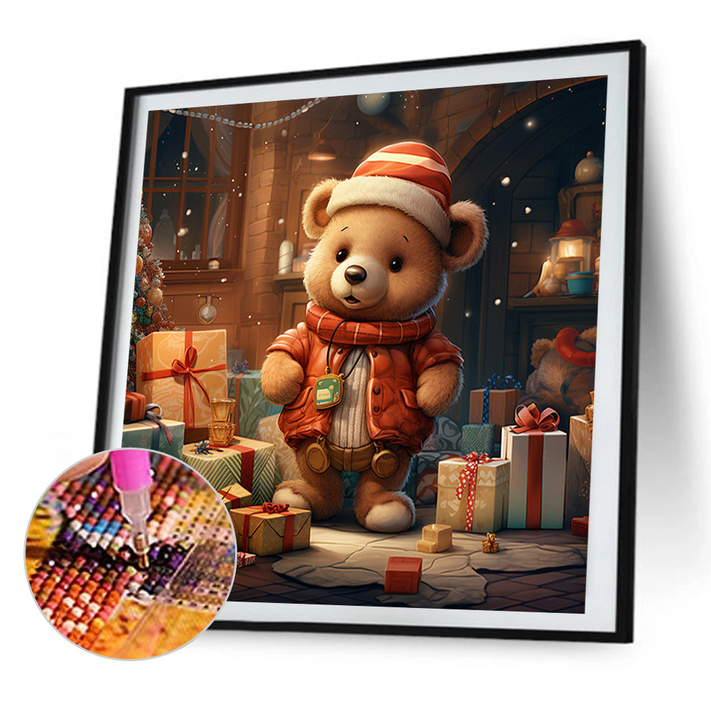 Christmas Gift Bear - Full Round Drill Diamond Painting 40*40CM