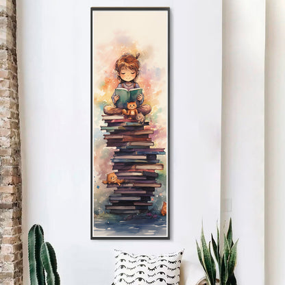 Cat And Child On Book - 11CT Stamped Cross Stitch 30*90CM