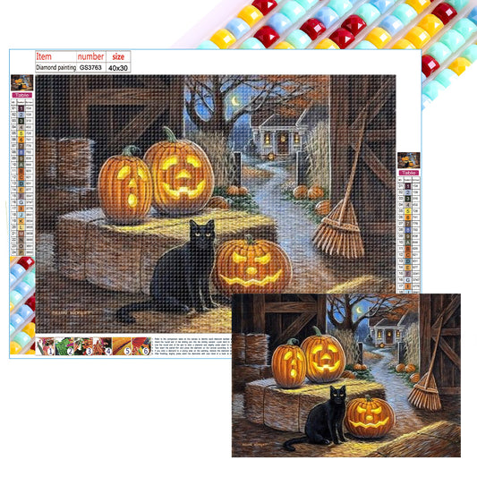 Pumpkin Black Cat - Full Square Drill Diamond Painting 40*30CM