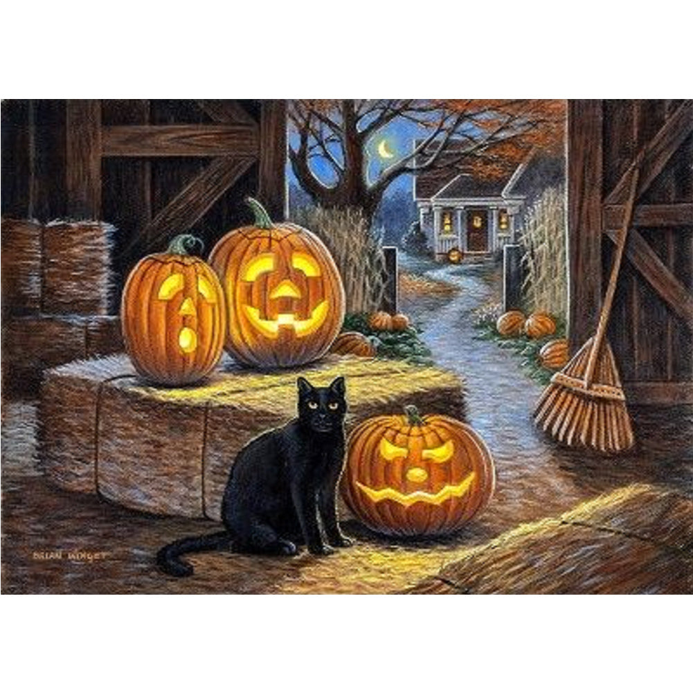 Pumpkin Black Cat - Full Square Drill Diamond Painting 40*30CM