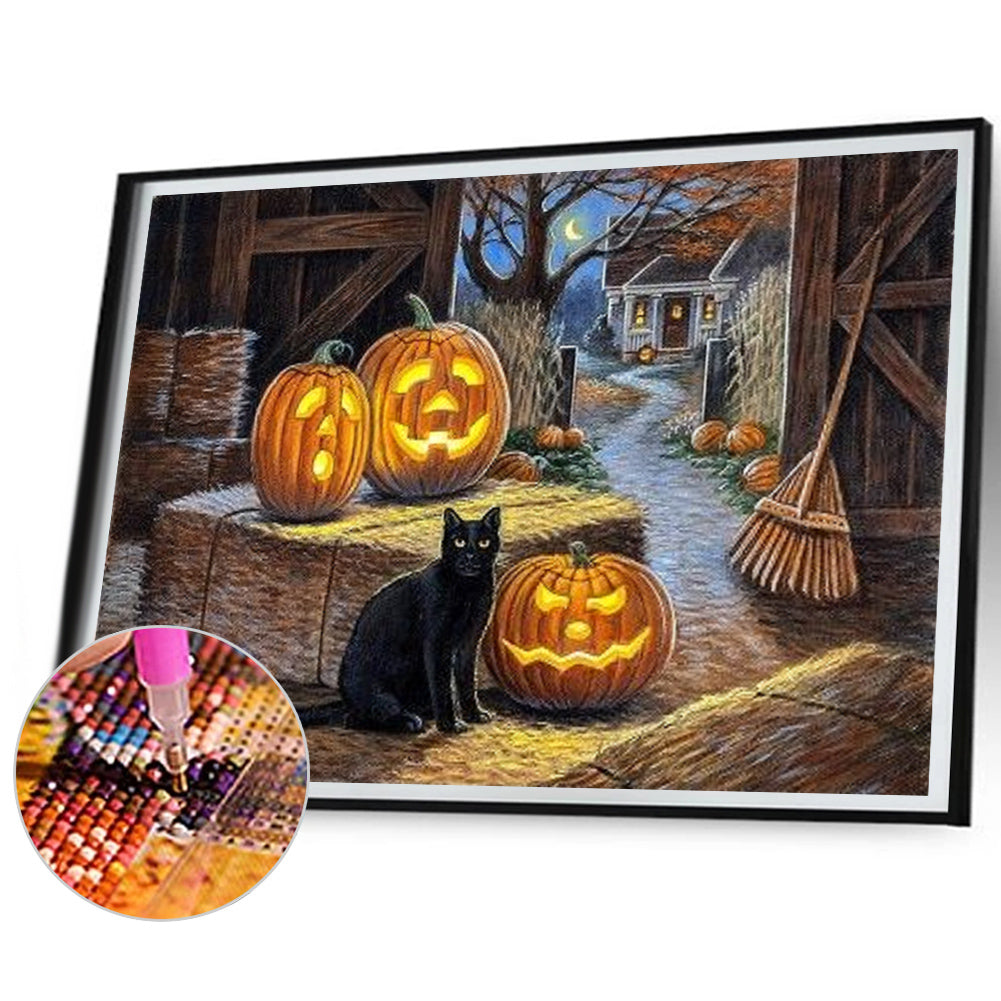 Pumpkin Black Cat - Full Square Drill Diamond Painting 40*30CM