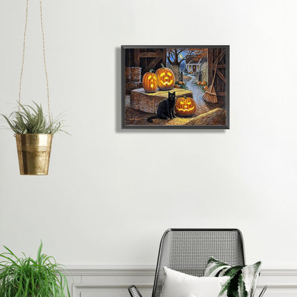 Pumpkin Black Cat - Full Square Drill Diamond Painting 40*30CM